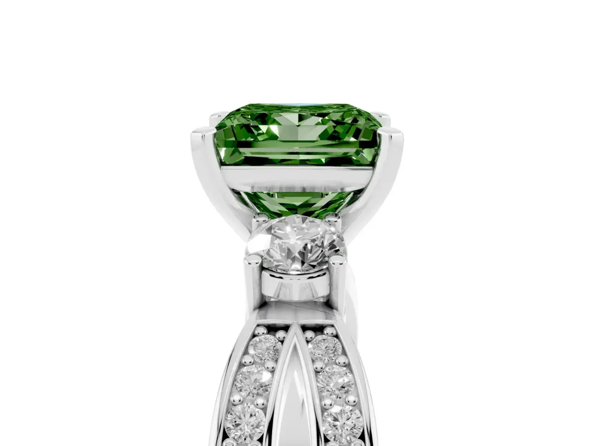 Fancy Green Three-Stone Princess Cut Cut Diamond Twist Band with Prong Setting Silver