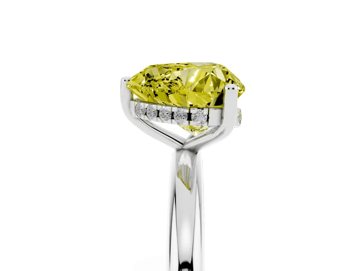 Fancy Yellow Heart Cut Cut Solitaire Engagement Ring with Four-Prong Setting and Classic Band Silver