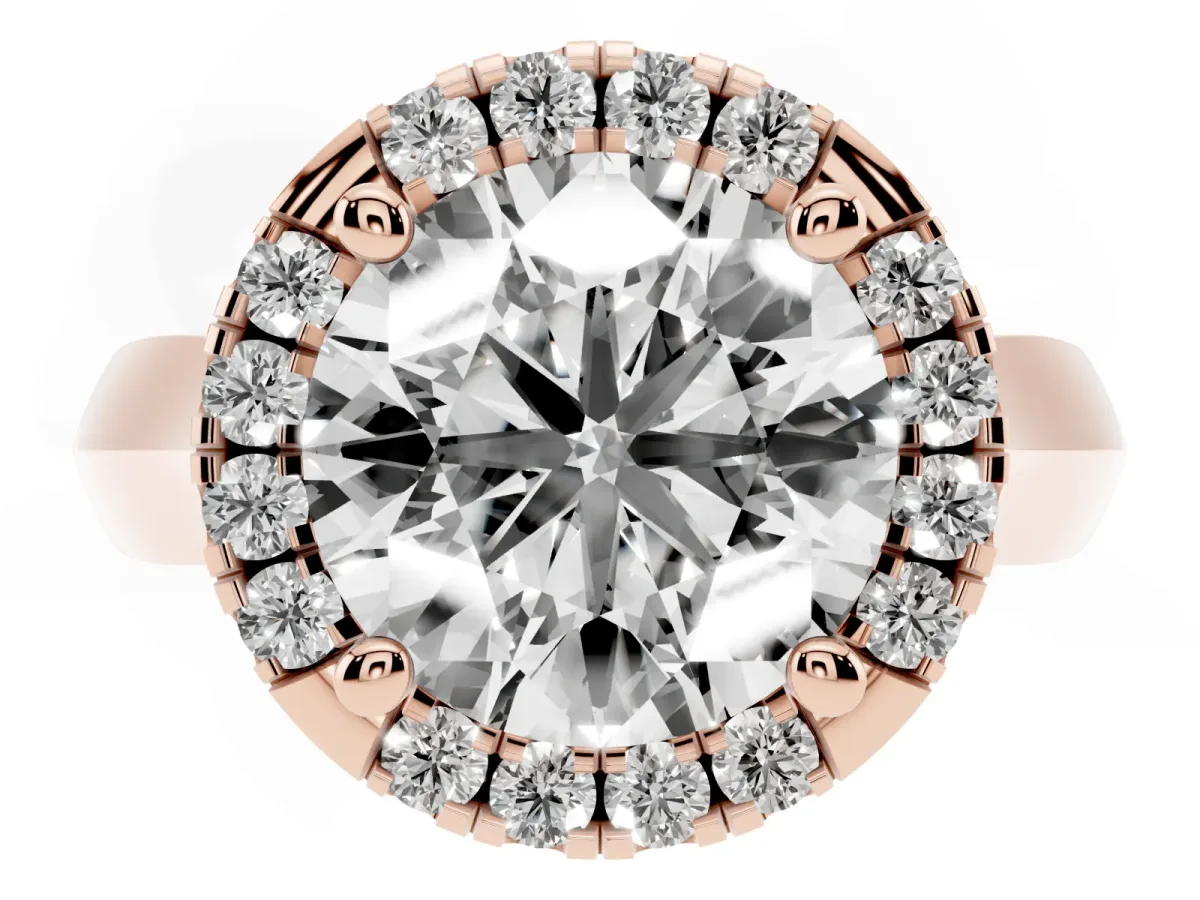 Round Cut Cut Halo Solitaire Engagement Ring with Square Band and Four-Prong Setting Rose gold