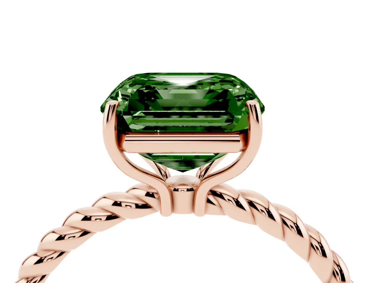 Fancy Green Asscher Cut Solitaire Twisted Band 4-Prong Ring Rose gold