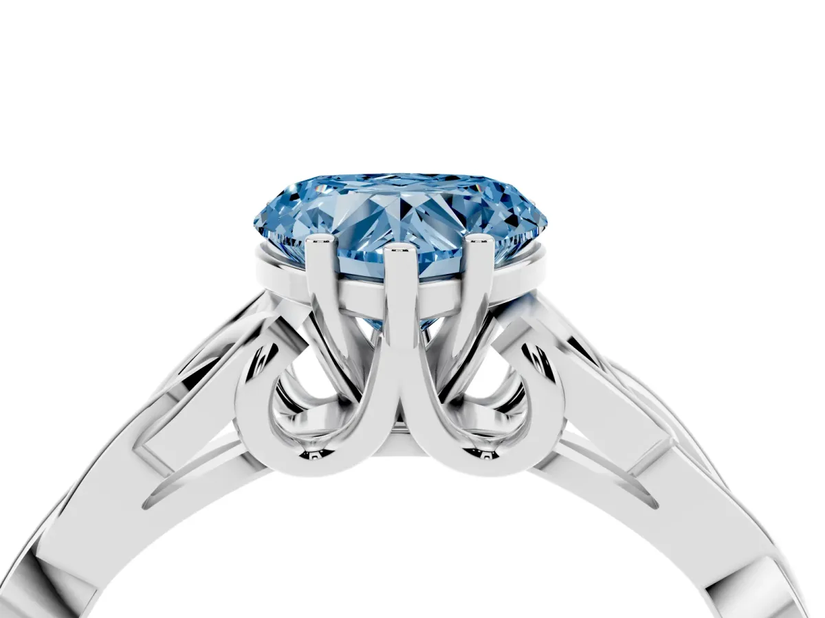 Fancy Blue Heart Cut Diamond Solitaire Engagement Ring with Celtic Knot Band and Four-Prong Setting Silver