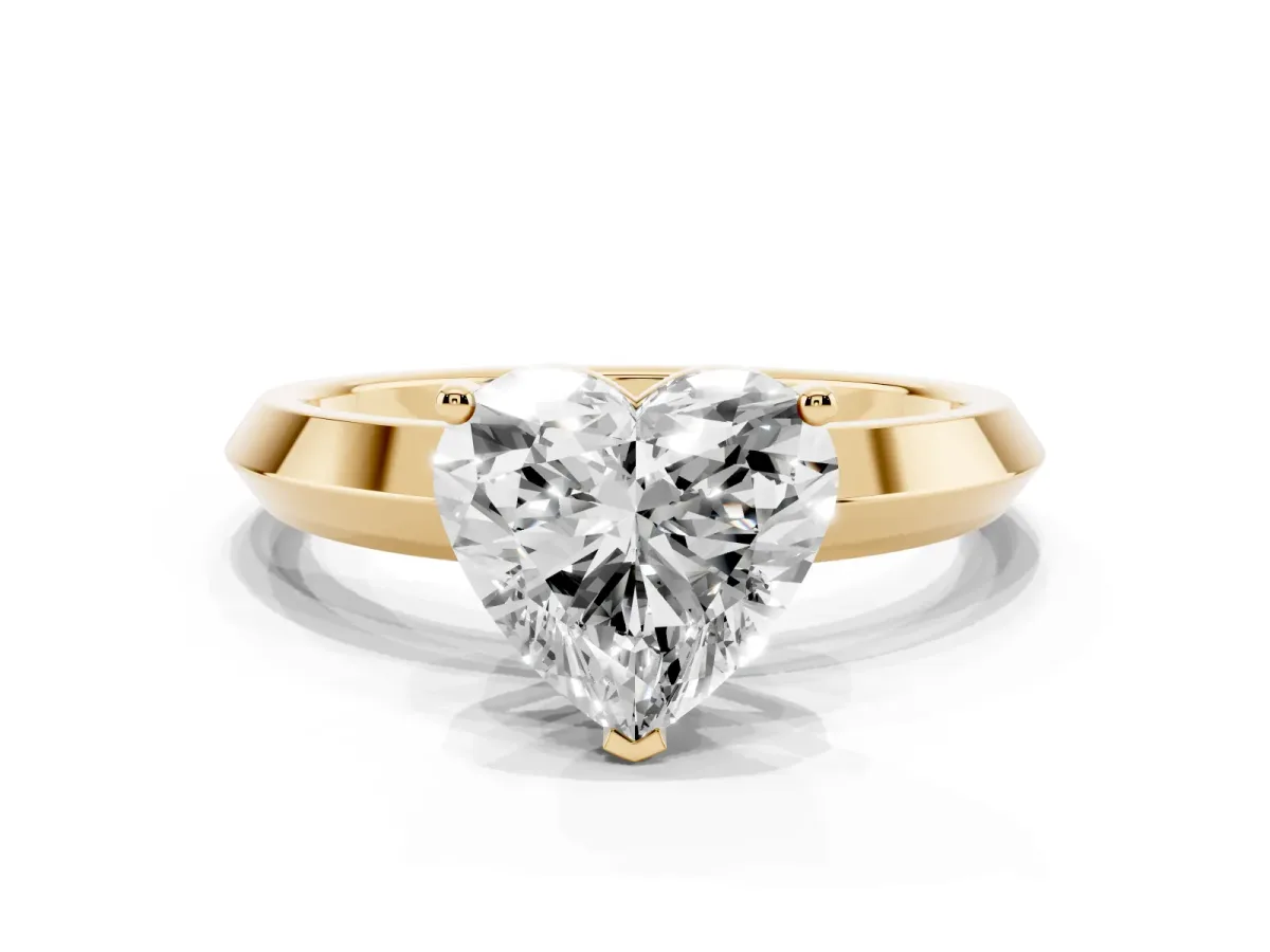 Heart Cut Cut Solitaire Engagement Ring with Flat Band and Four-Prong Setting Yellow gold