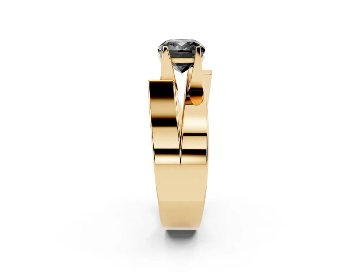 Fancy Black Modern Tension Set Cushion Cut Diamond Solitaire Wide Band Ring Yellow gold