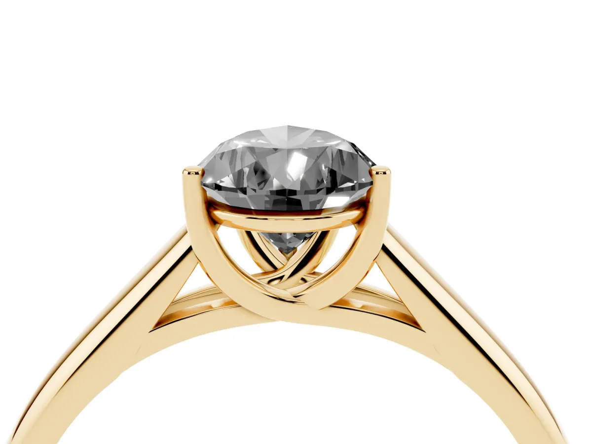 Fancy Black Pear Cut Solitaire Engagement Ring with Tapered Band and Four-Prong Setting Yellow gold