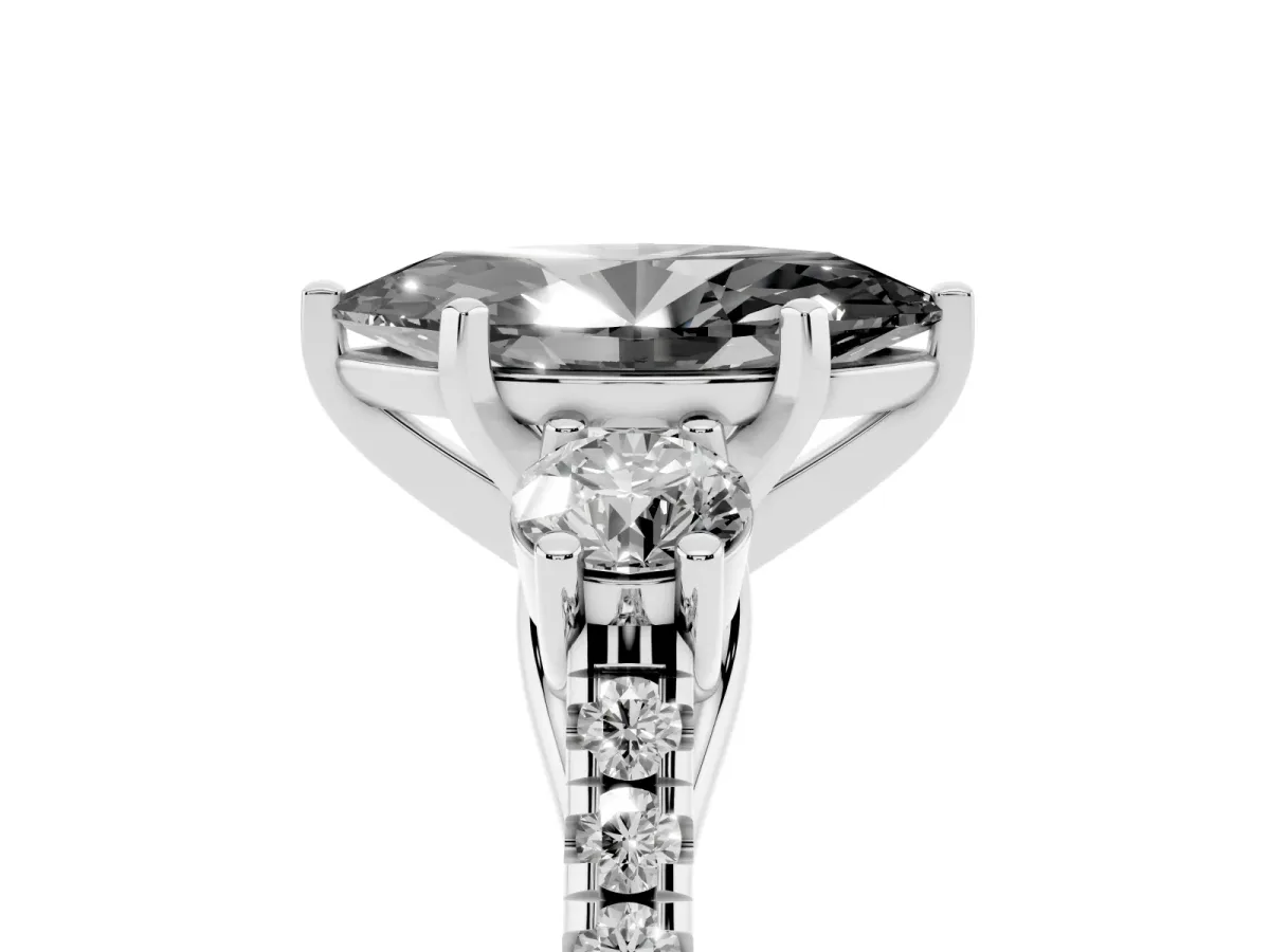 Fancy Black Three-Stone Marquise Cut Diamond Pavé Band with Four-Prong Setting Silver
