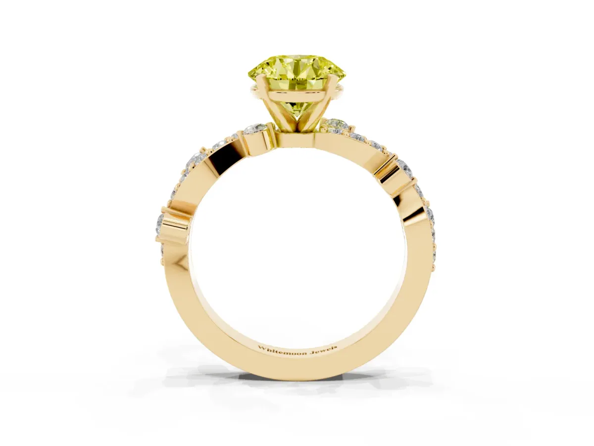 Fancy Yellow Round Cut Cut Solitaire Diamond Twisted Band with Pave Setting Yellow gold