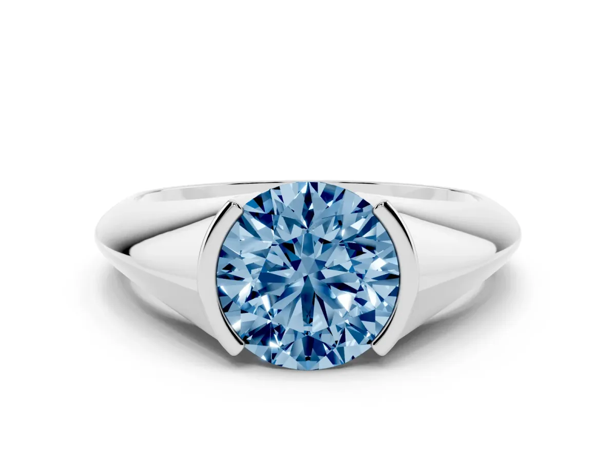Fancy Blue Round Cut Solitaire Tension Set Diamond Ring White gold