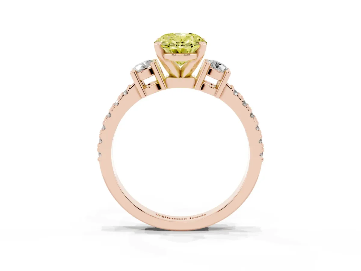 Fancy Yellow Oval Cut Three-Stone Diamond Pavé Band with Prong Setting Rose gold