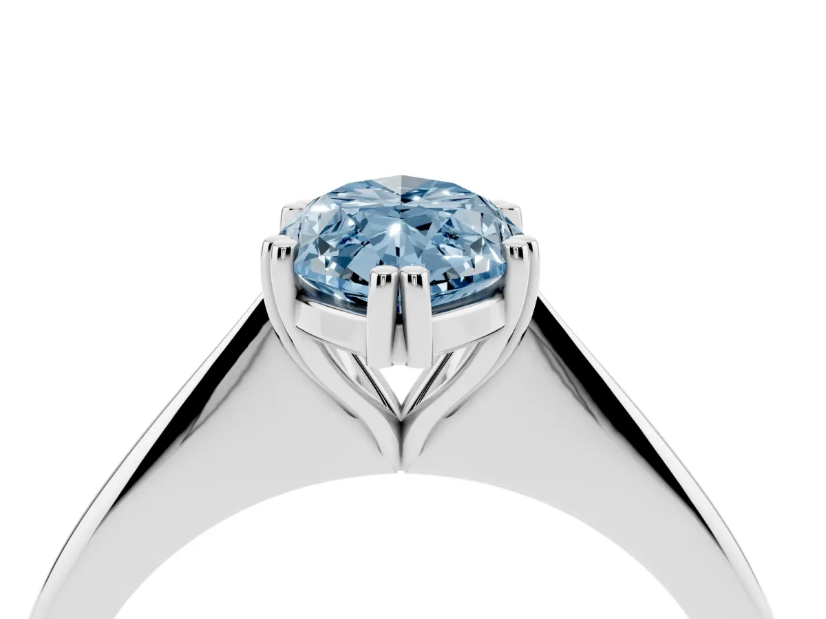 Fancy Blue Marquise Cut Solitaire Diamond Ring with Six-Prong Setting and Classic Band Platinum