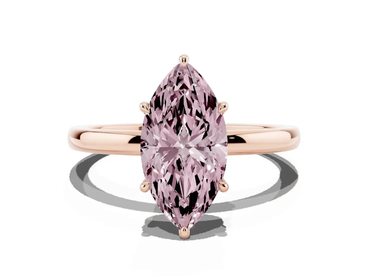 Fancy Pink Marquise Cut Solitaire Engagement Ring with Cathedral Band and Four-Prong Setting Rose gold