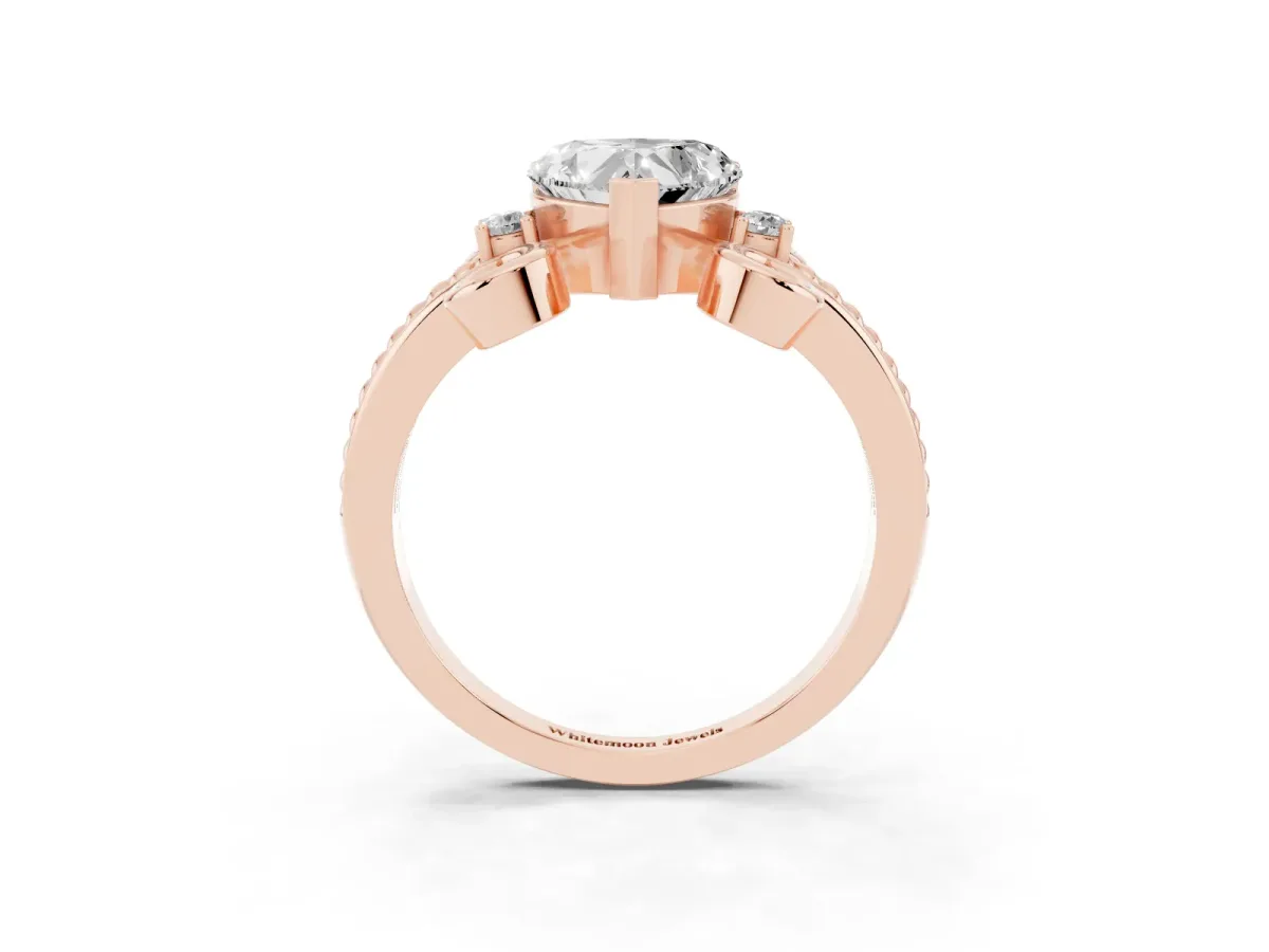 Heart Cut Solitaire Twisted Band Scroll Prong Ring Rose gold