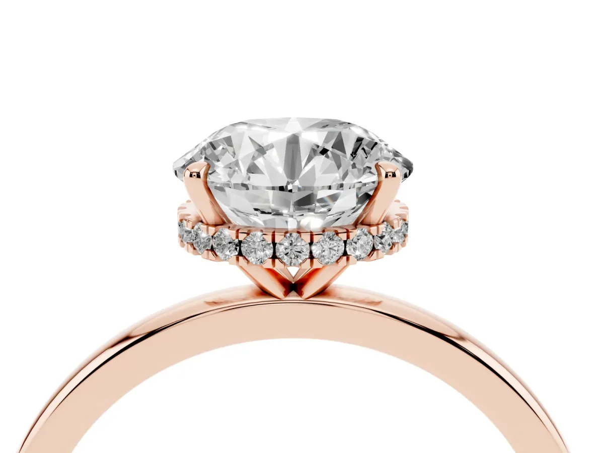 Round Cut Solitaire Engagement Ring with Cathedral Band and Four-Prong Setting Rose gold