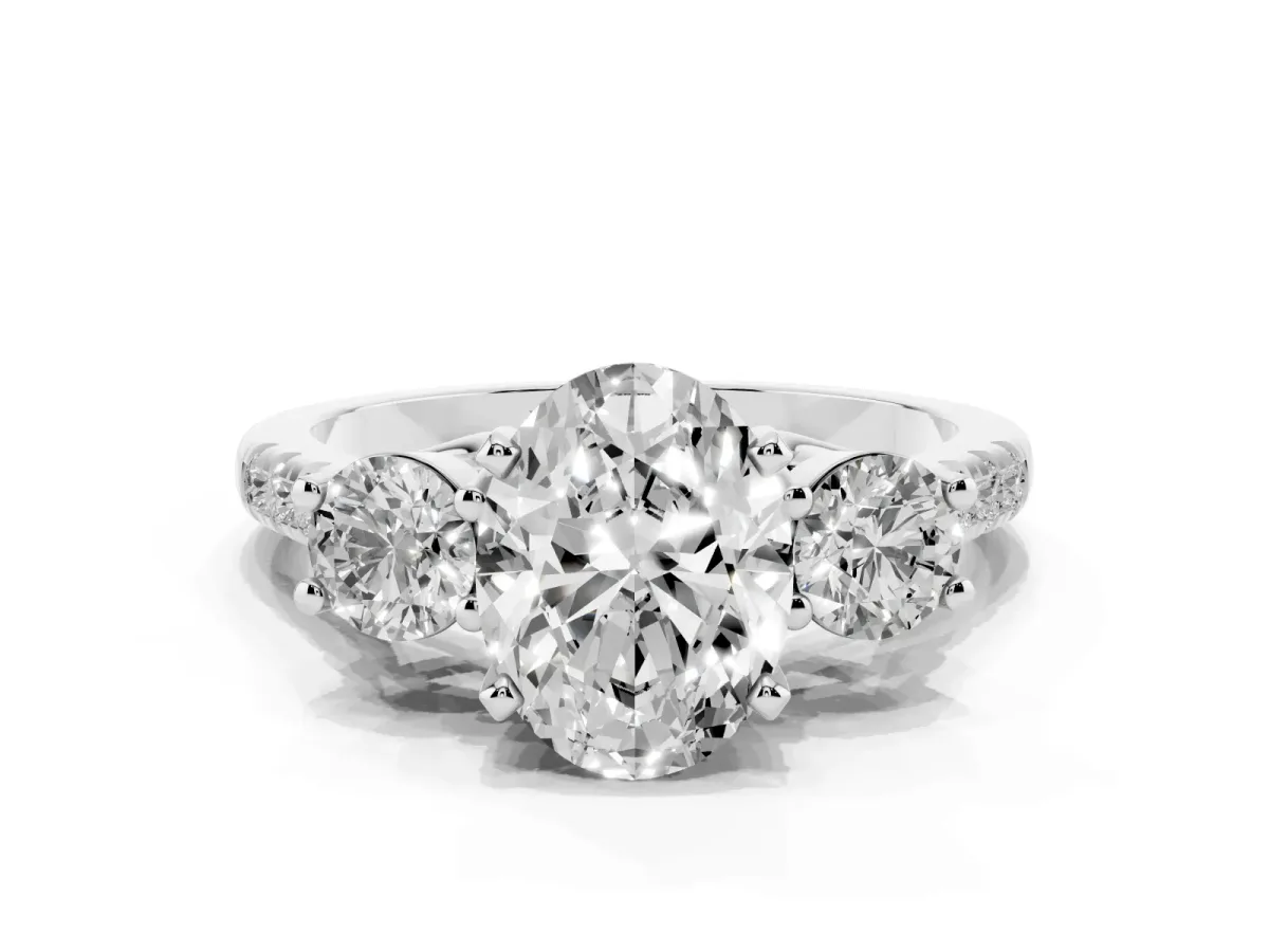 Three-Stone Oval Cut Diamond Pavé Band with Four-Prong Setting Silver