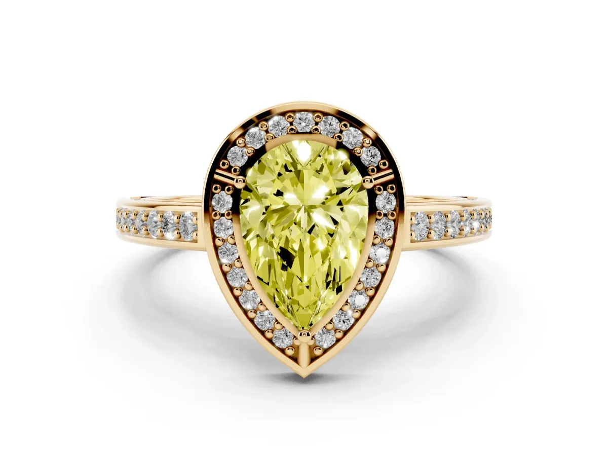 Fancy Yellow Pear Cut Cut Halo Pave Split Shank Prong Setting Ring Yellow gold