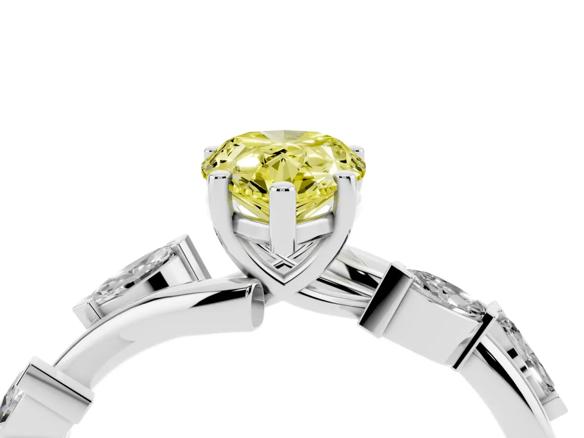 Fancy Yellow Pear Cut Solitaire Twisted Band Marquise Accent Prong Setting Ring Platinum