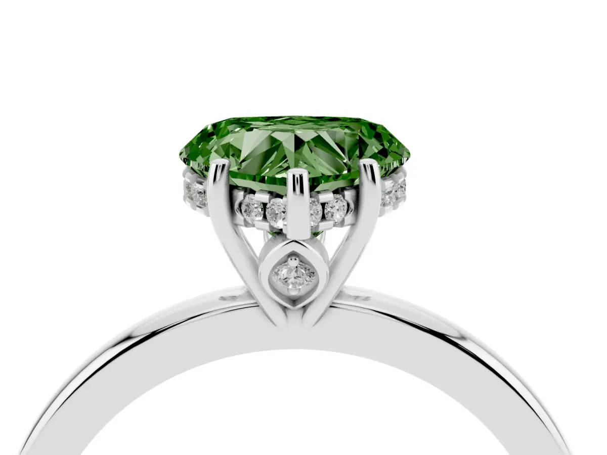 Fancy Green Heart Cut Solitaire Diamond Ring with Prong Setting and Plain Band White gold