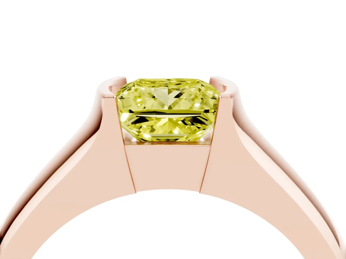 Fancy Yellow Princess Cut Solitaire Bezel Set Diamond Ring with Wide Band Rose gold