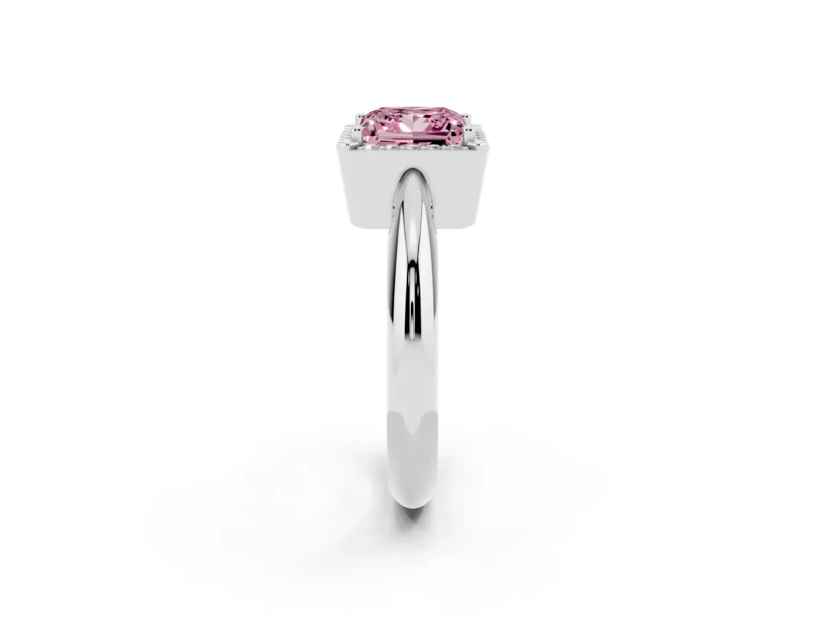 Fancy Pink Princess Cut Cut Diamond Halo Engagement Ring with Split Shank and Four-Prong Setting Silver