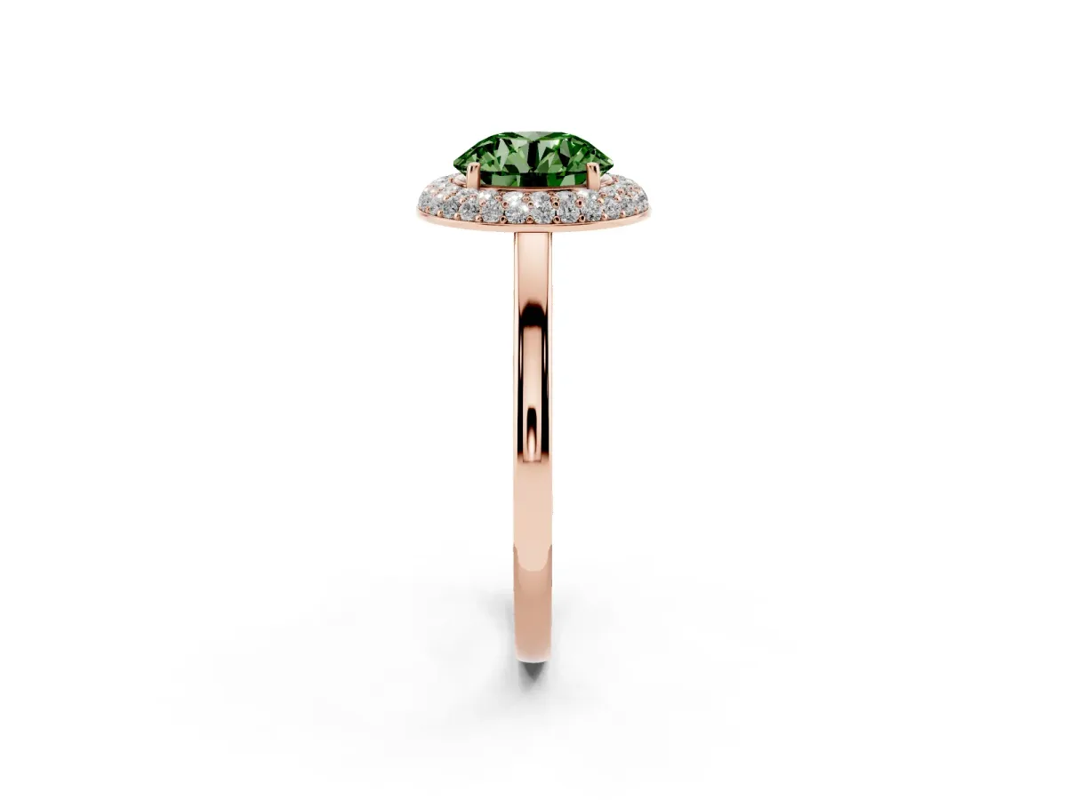 Fancy Green Round Cut Halo Diamond Engagement Ring with Solitaire Band and Four-Prong Setting Rose gold