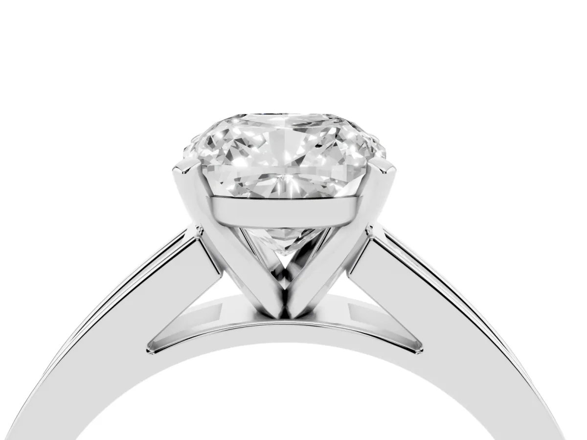 Cushion Cut Solitaire Diamond Ring with Channel-Set Band and Four-Prong Setting Platinum
