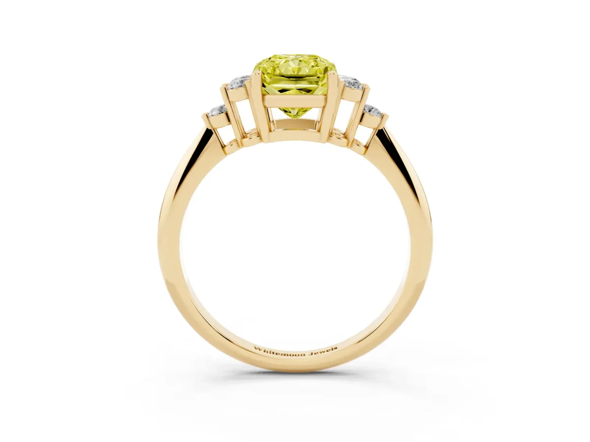 Fancy Yellow Radiant Cut Cut Diamond Cluster Ring with Solitaire Band and Four-Prong Setting Yellow gold