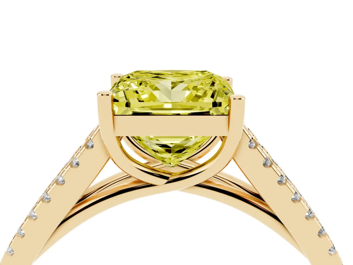 Fancy Yellow Princess Cut Diamond Solitaire Engagement Ring with Split Shank Pavé Band Yellow gold