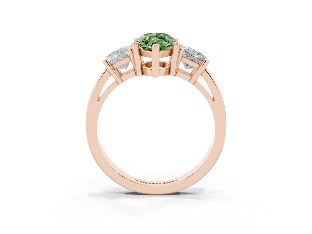 Fancy Green Three-Stone Marquise Cut Cut Solitaire Ring with Prong Setting Rose gold