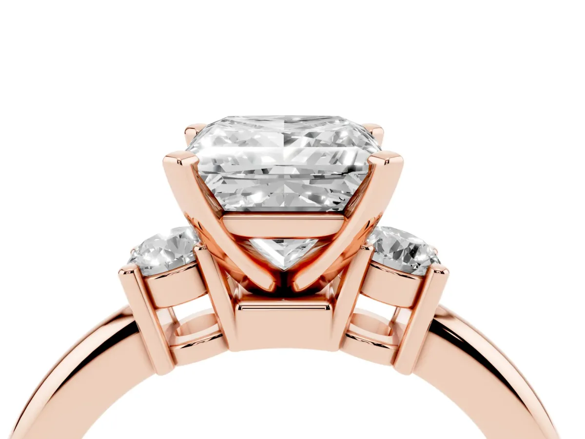 Three-Stone Princess Cut Cut Diamond Solitaire with Prong Setting and Classic Band Rose gold