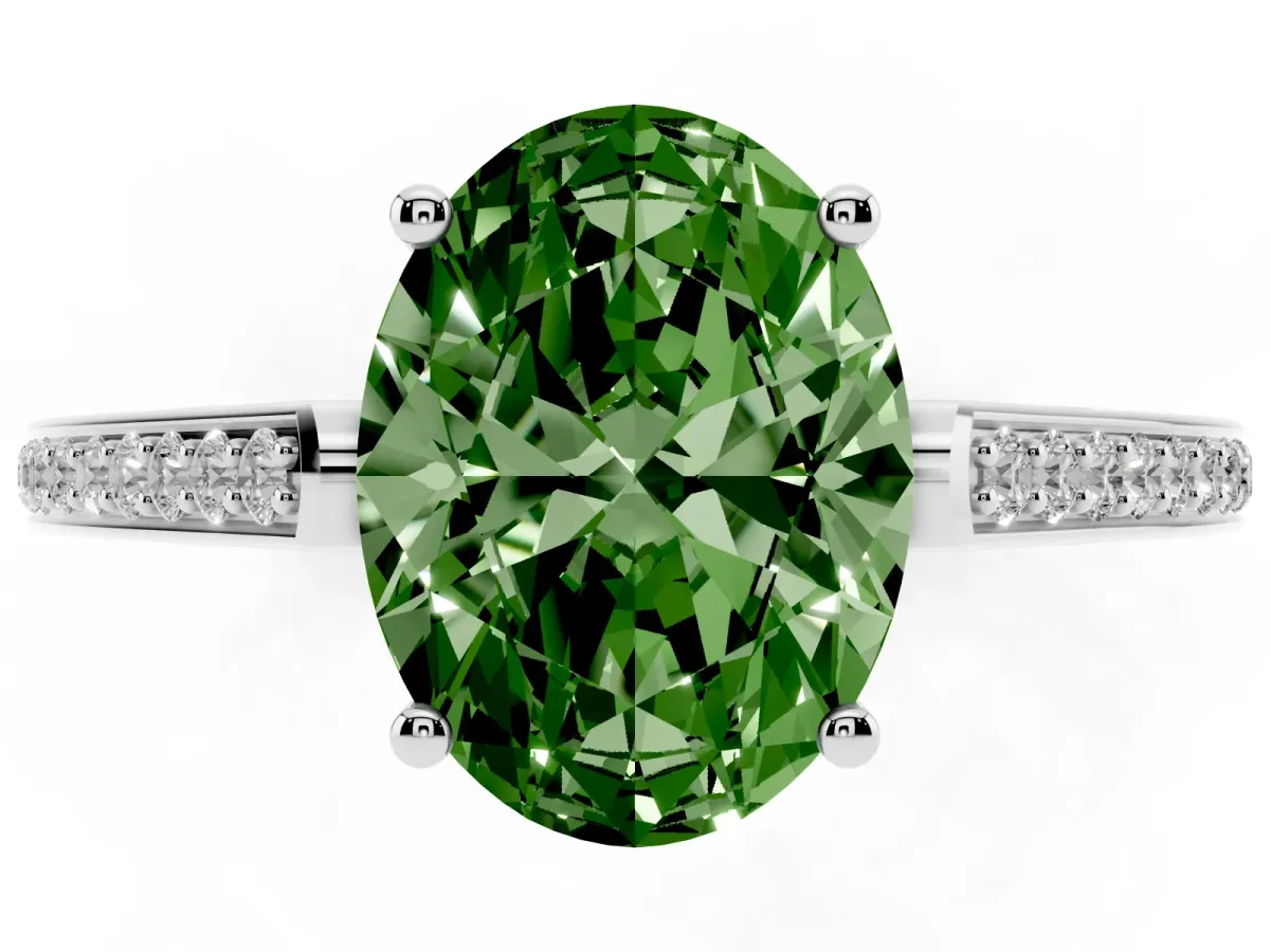 Fancy Green Oval Cut Cut Cathedral Pave Diamond Engagement Ring with Six-Prong Setting Silver