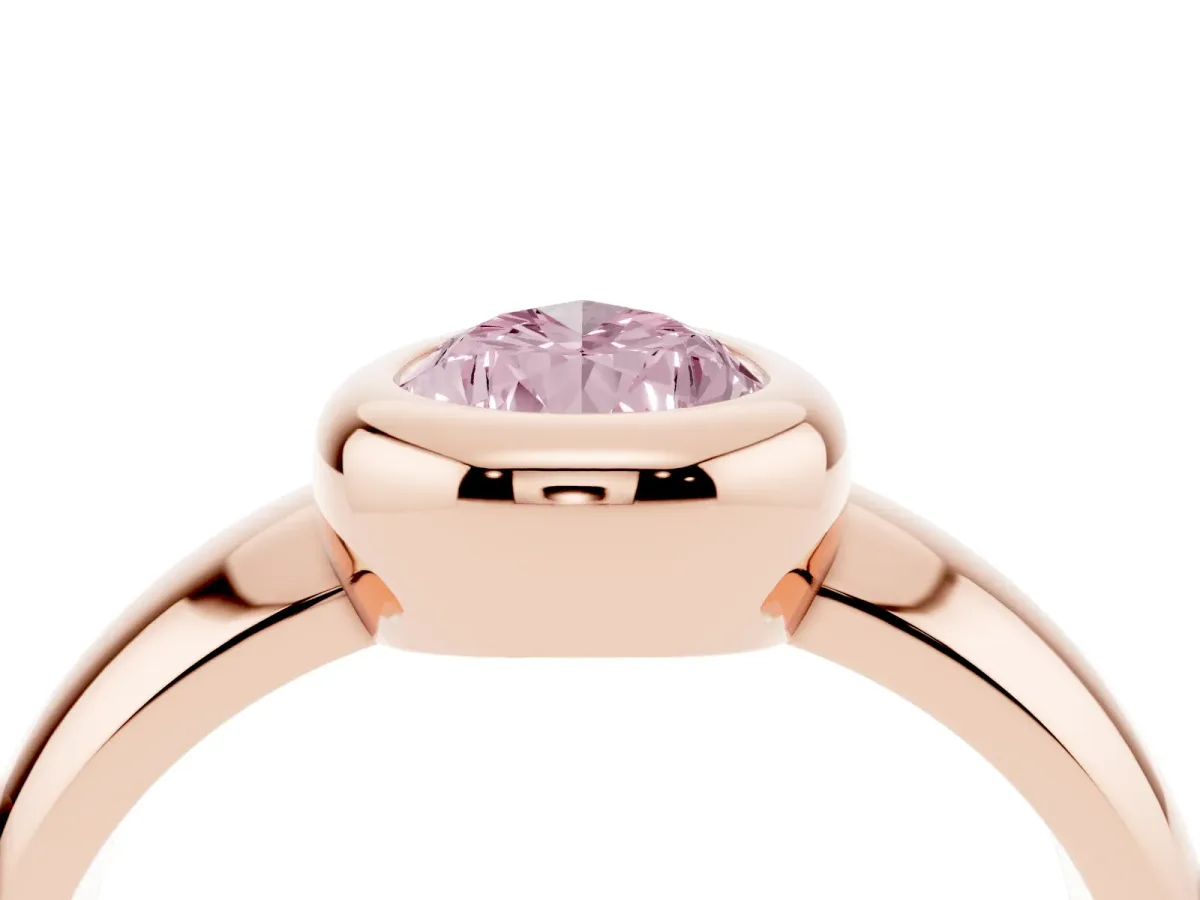 Fancy Pink Bezel Set Pear Cut Solitaire Ring with Wide Band Rose gold