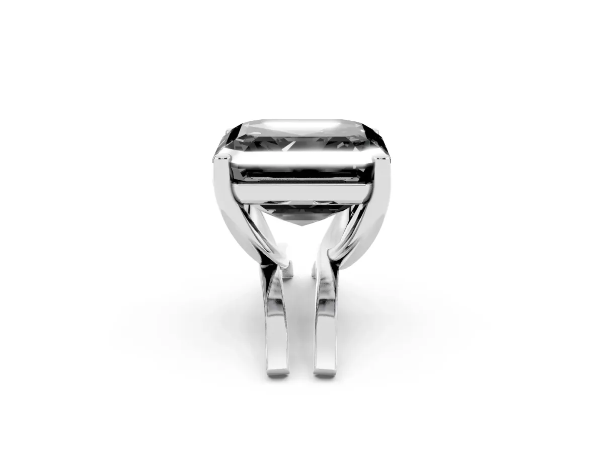 Fancy Black Asscher Cut Cut Diamond Solitaire Engagement Ring with Tapered Plain Band and Four-Prong Setting Platinum