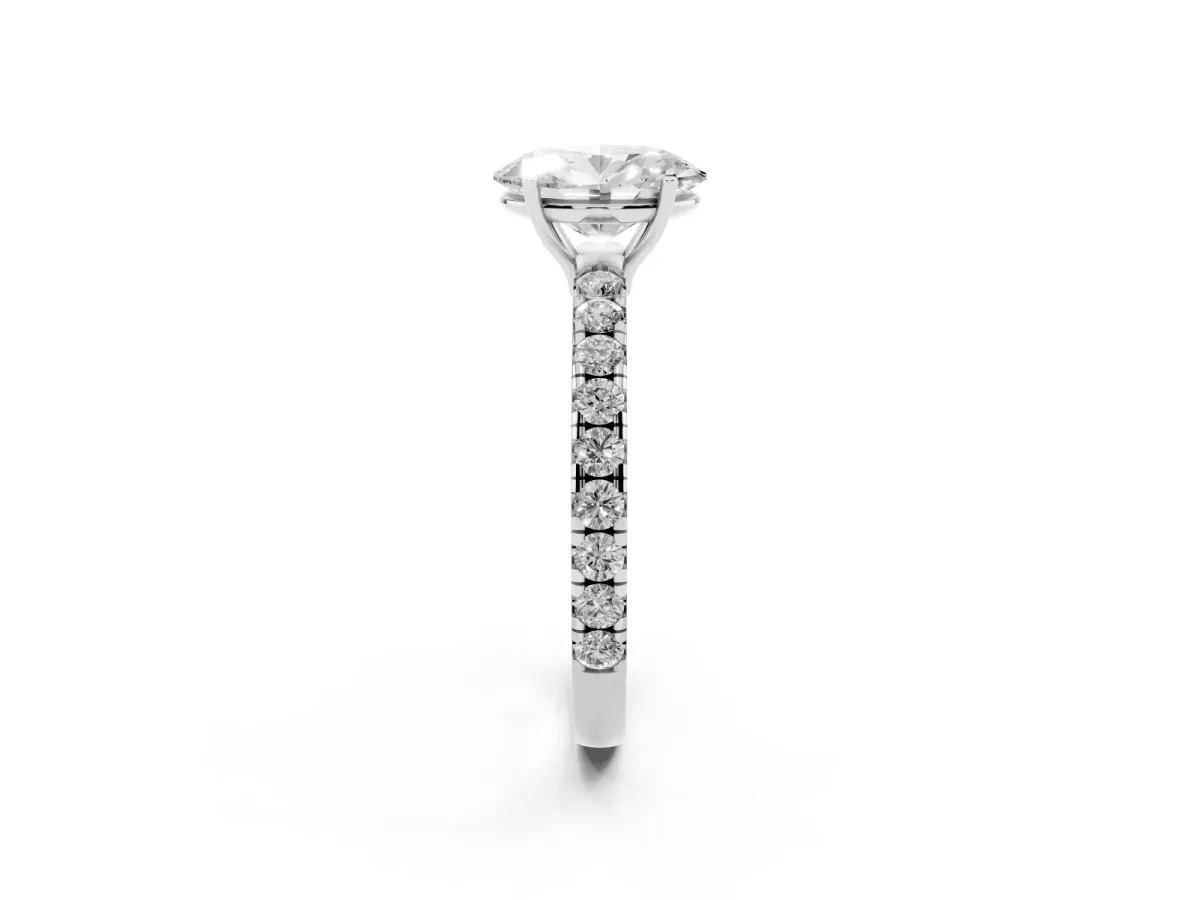 Oval Cut Diamond Pavé Solitaire Engagement Ring with Four-Prong Setting Platinum