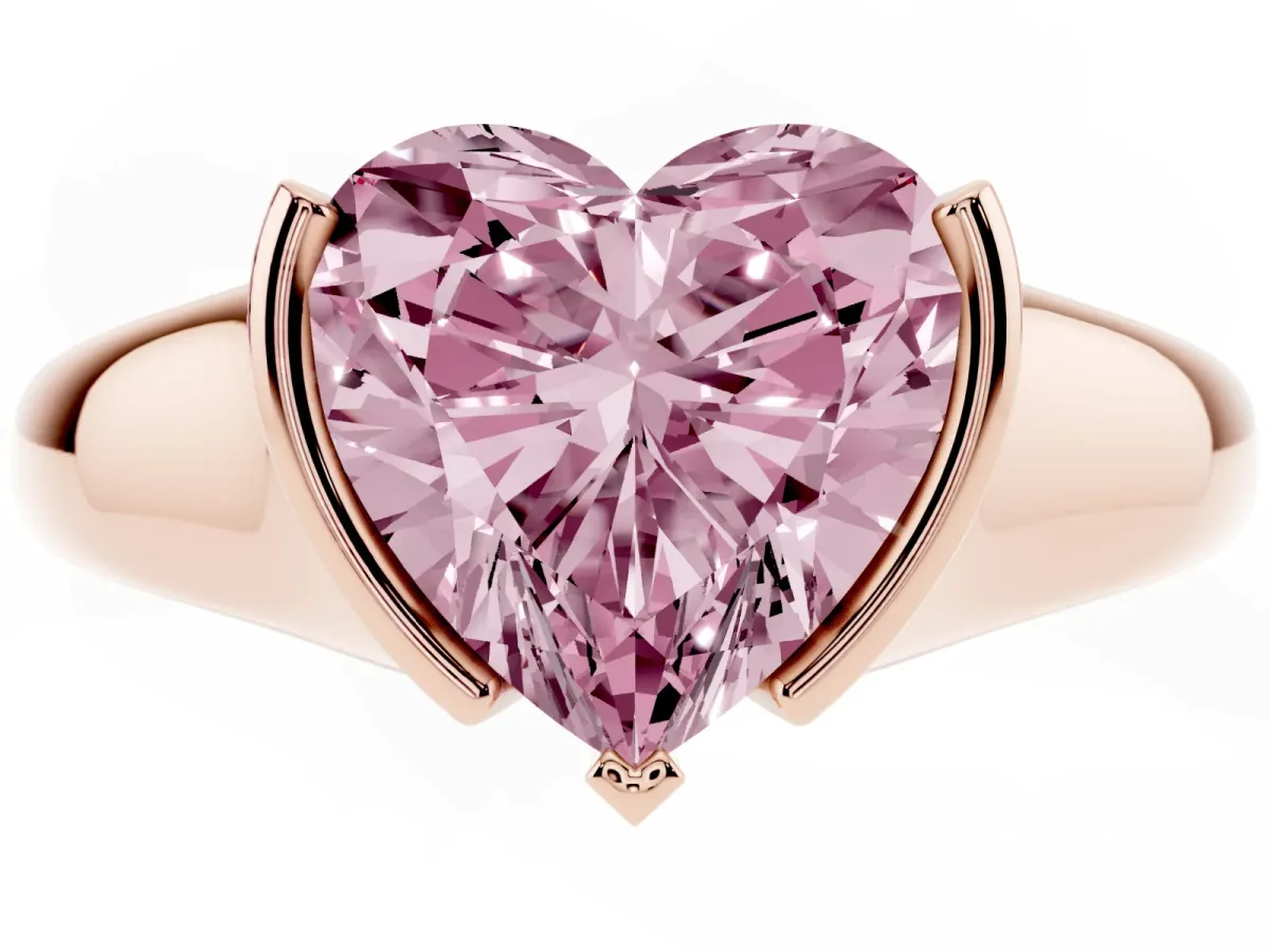 Fancy Pink Heart Cut Solitaire Tension Set Diamond Ring with Split Shank Band Rose gold