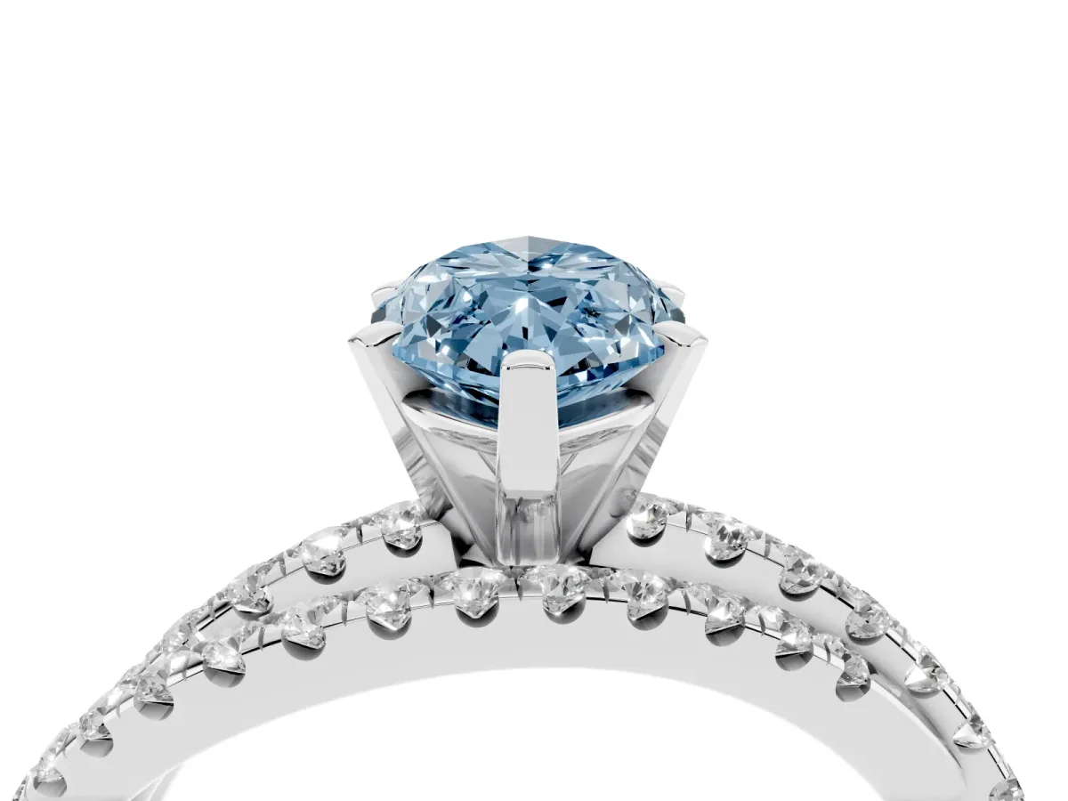 Fancy Blue Marquise Cut Solitaire Twist Band with Pavé Setting and Four-Prong Setting Silver