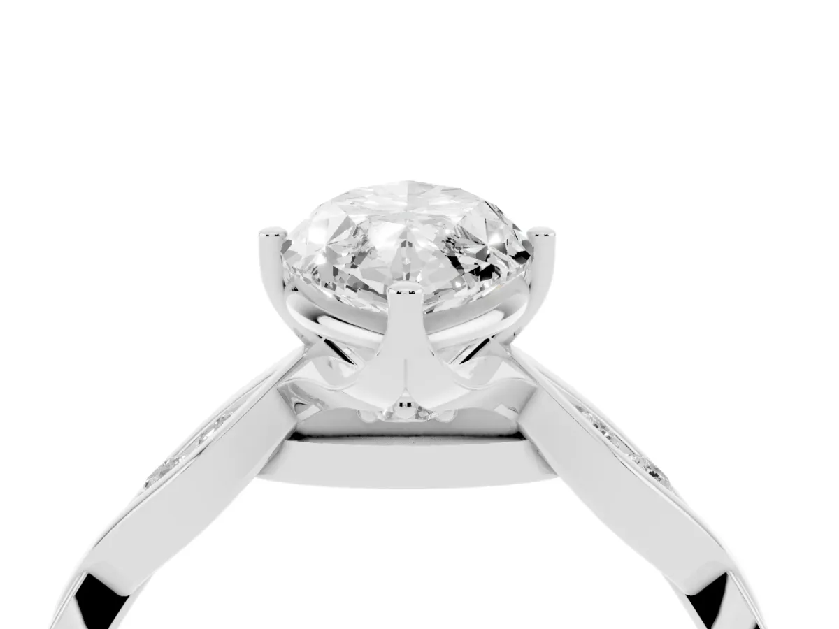 Marquise Cut Solitaire Twist Band with Leaf Prong Setting Silver