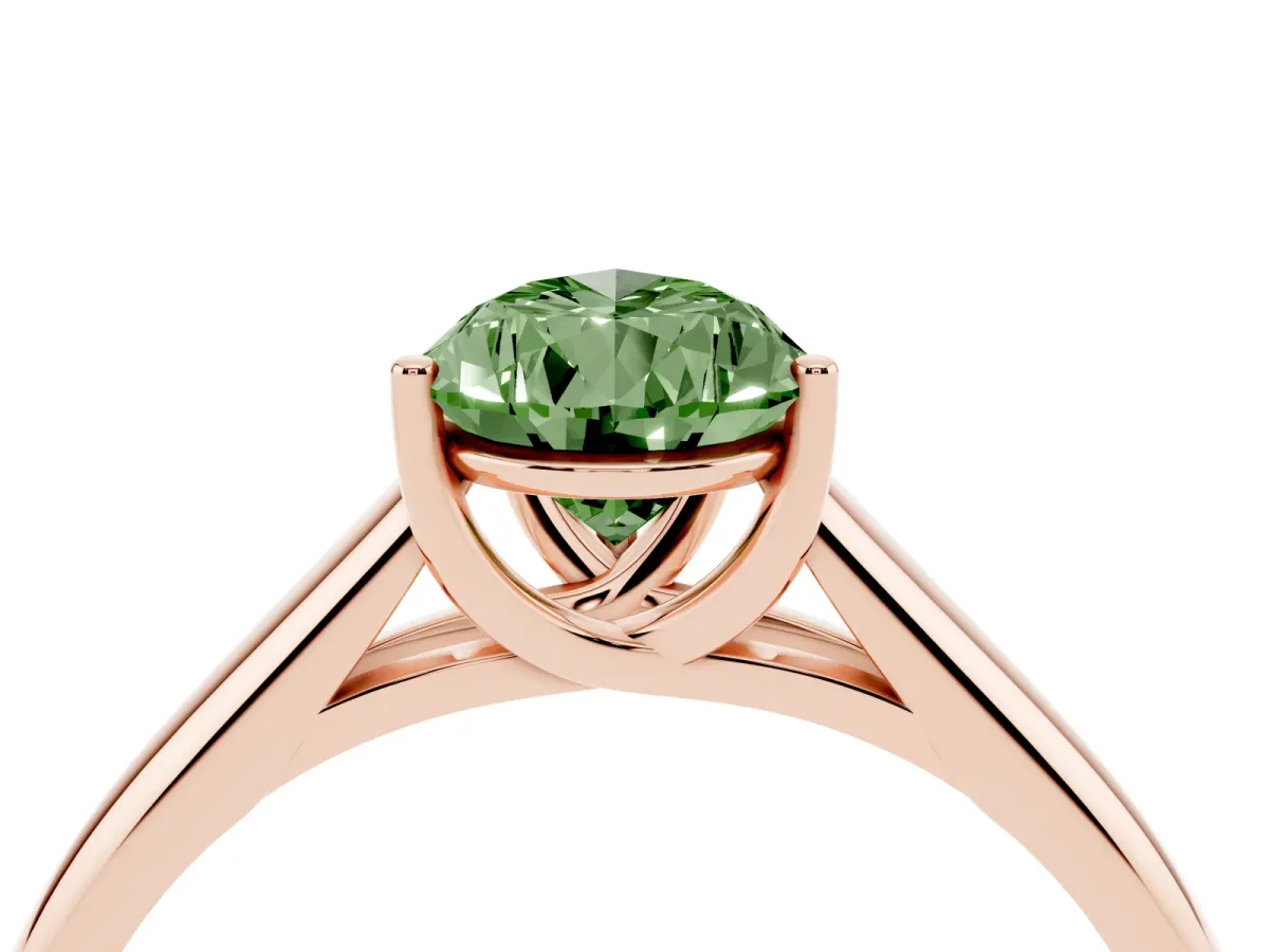 Fancy Green Pear Cut Solitaire Engagement Ring with Tapered Band and Four-Prong Setting Rose gold