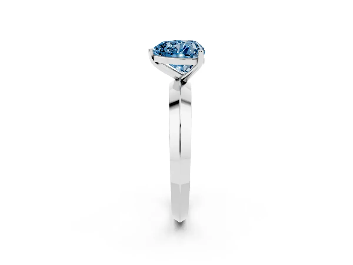 Fancy Blue Heart Cut Cut Solitaire Engagement Ring with Flat Band and Four-Prong Setting Silver
