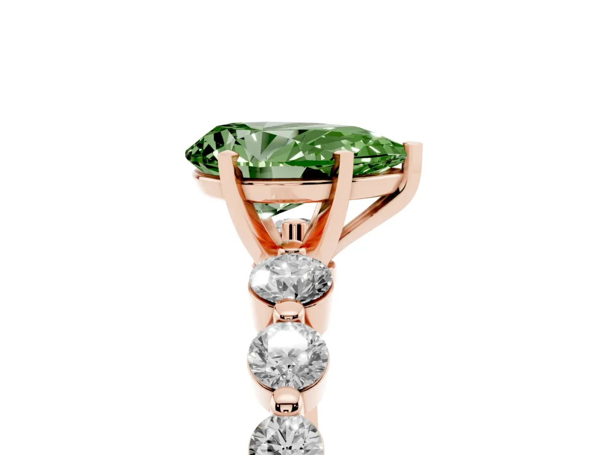 Fancy Green Pear Cut Solitaire Diamond Ring with Pave Band and Four-Prong Setting Rose gold