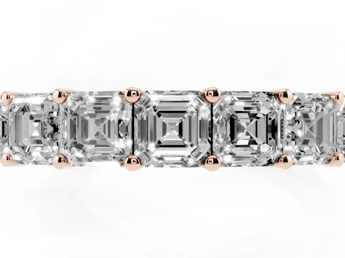 Asscher Cut Half Eternity Band with Shared Prong Setting Rose gold