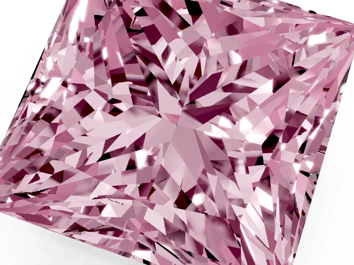 Fancy Pink Princess Cut Halo Diamond Ring with Milgrain and Bezel Accents on a Split Shank Band Platinum