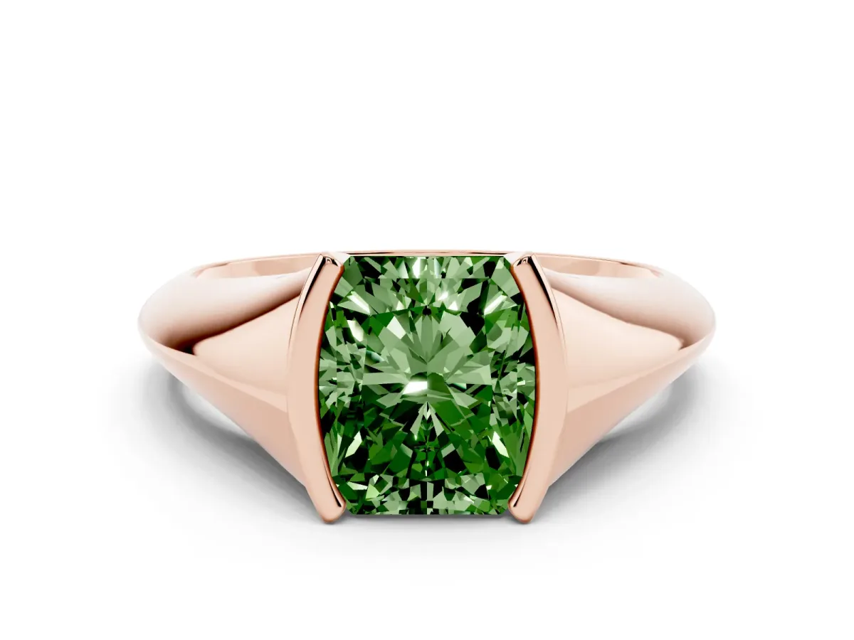 Fancy Green Radiant Cut Solitaire Tension Set Diamond Ring Rose gold