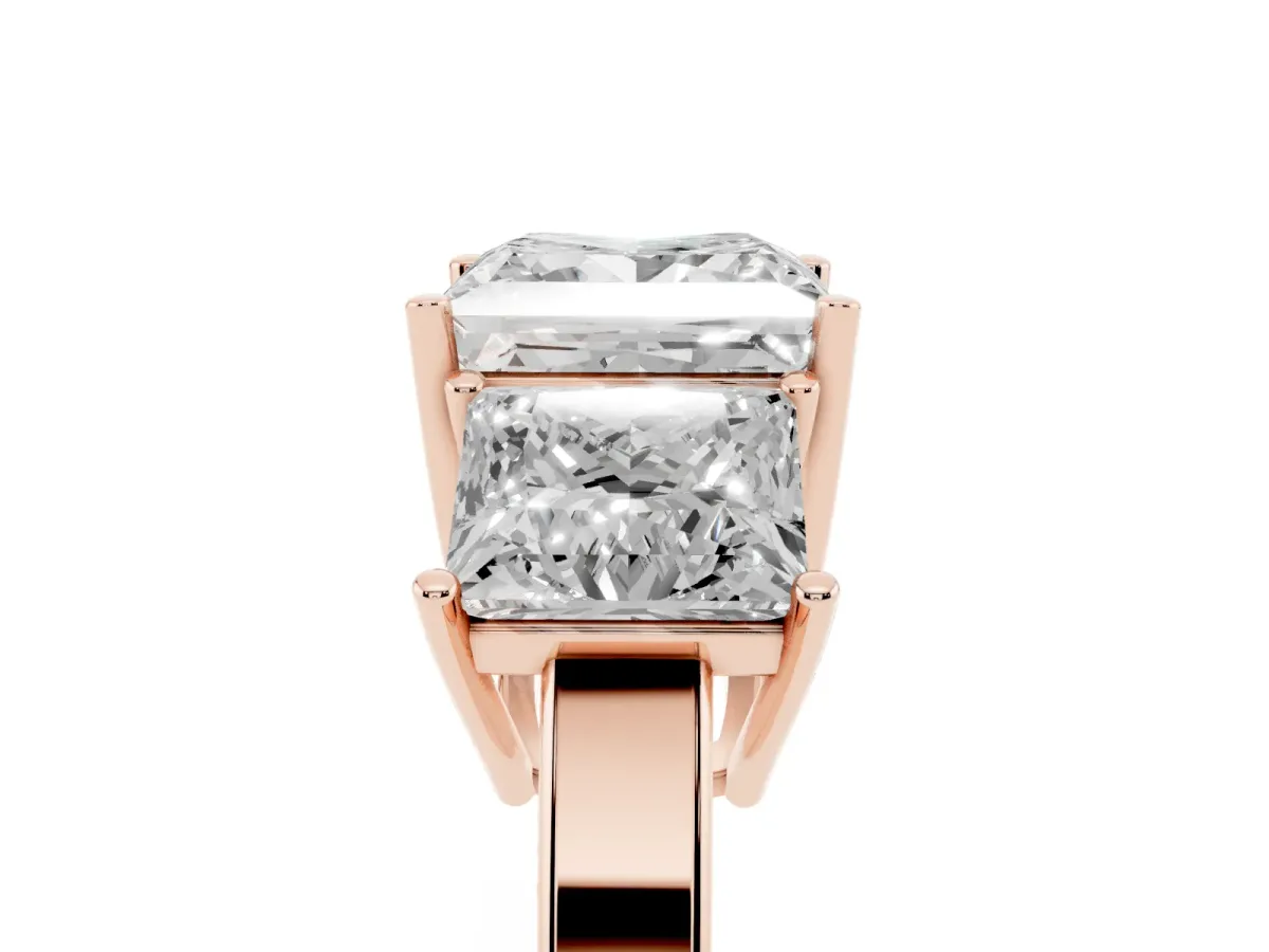 Three-Stone Princess Cut Cut Diamond Engagement Ring with Flat Band and Four-Prong Setting Rose gold