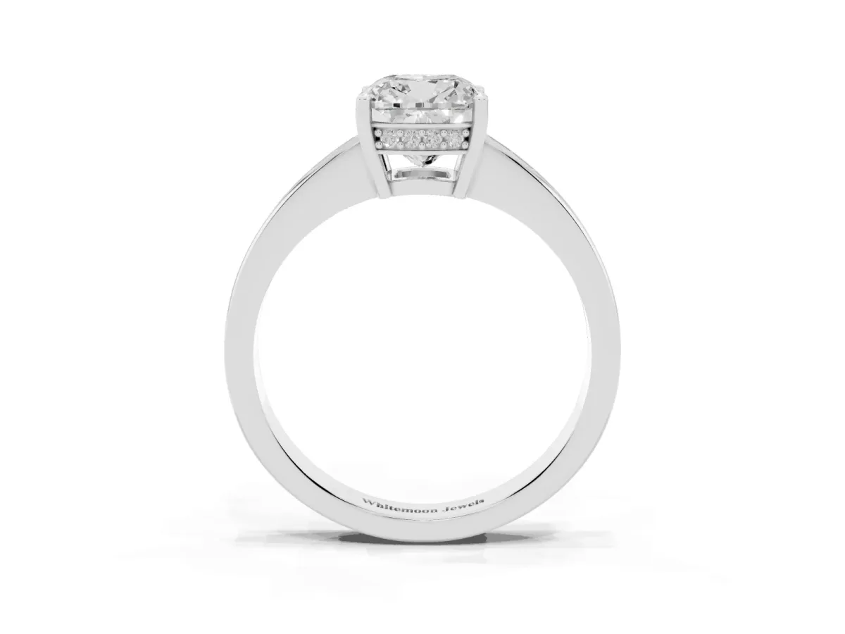 Cushion Cut Solitaire Pavé Band Prong Setting Ring Silver