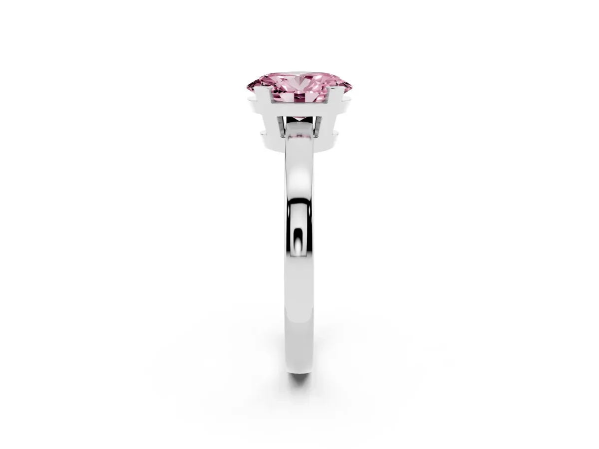 Fancy Pink Oval Cut Cut Solitaire Ring with Four-Prong Setting and Classic Band Silver