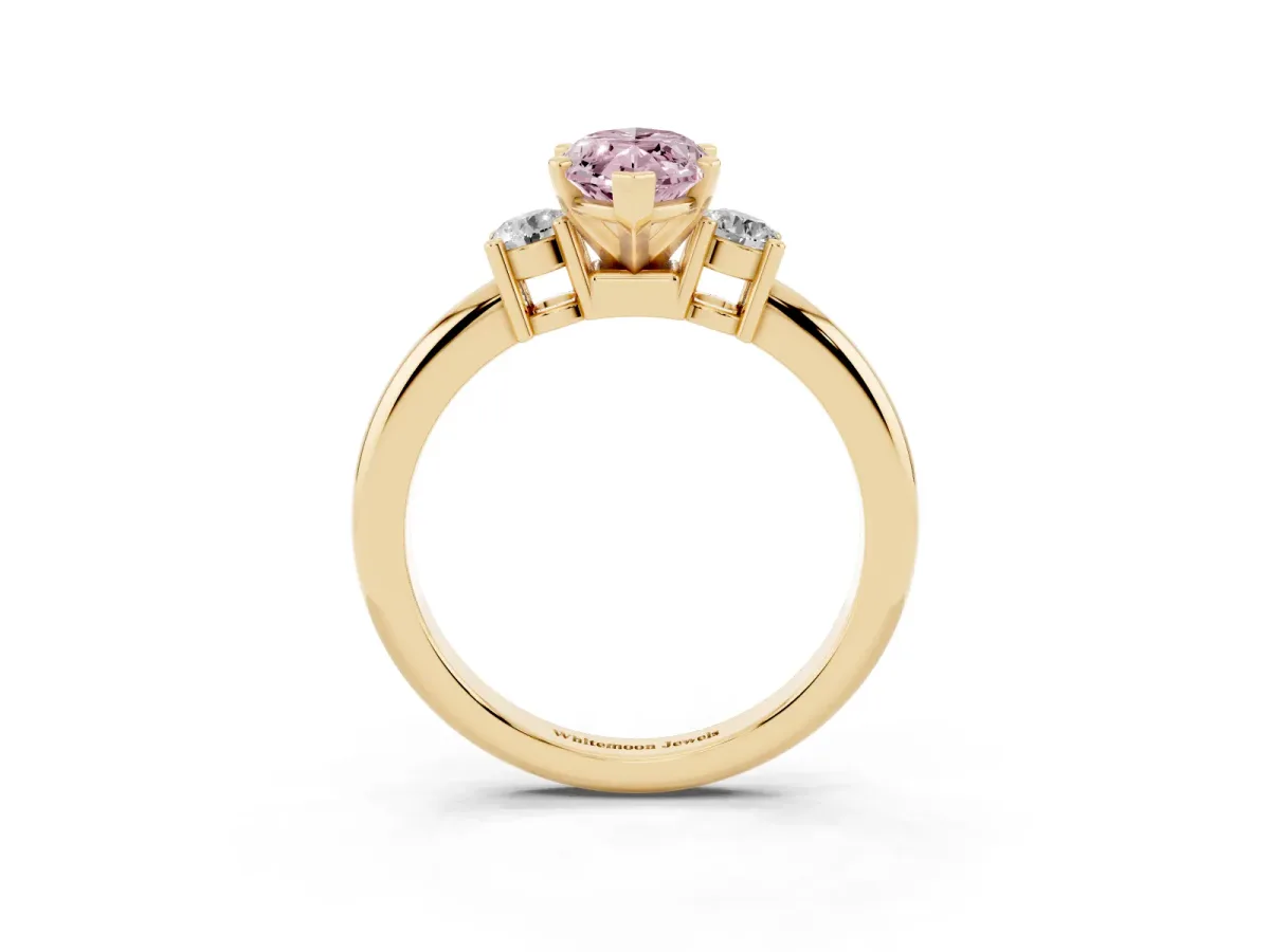 Fancy Pink Three-Stone Marquise Cut Cut Diamond Solitaire with Prong Setting and Classic Band Yellow gold