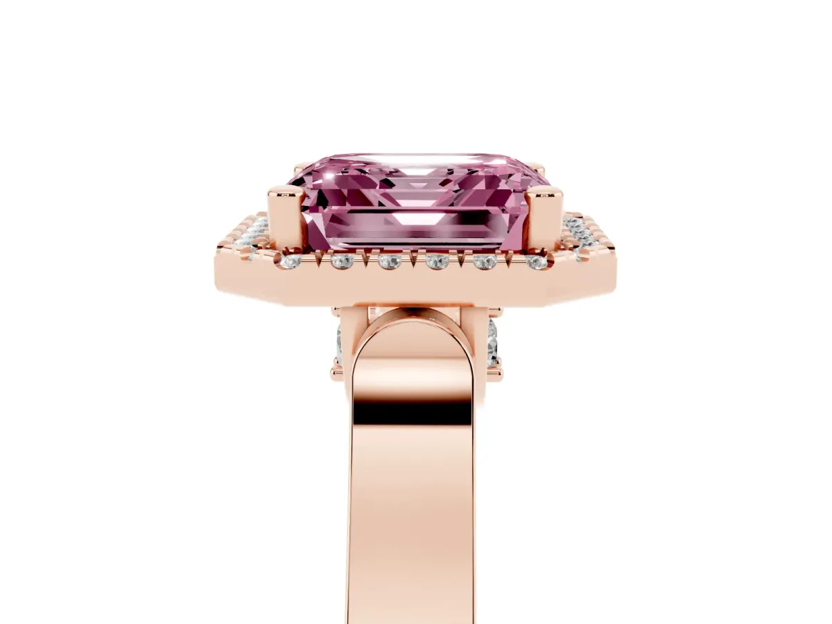 Fancy Pink Asscher Cut Halo Pave Split Shank Prong Setting Ring Rose gold