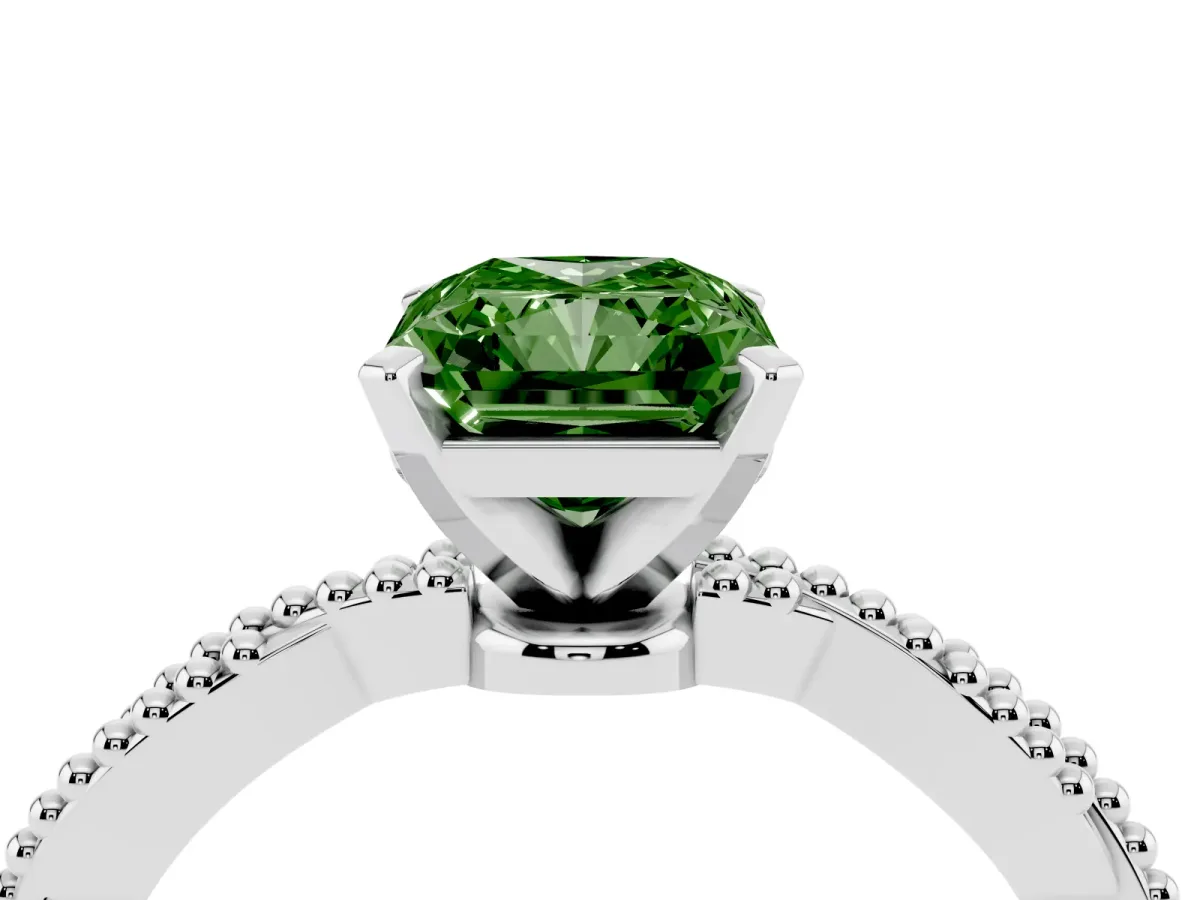 Fancy Green Radiant Cut Solitaire Twisted Band with Bead Prong Setting Silver