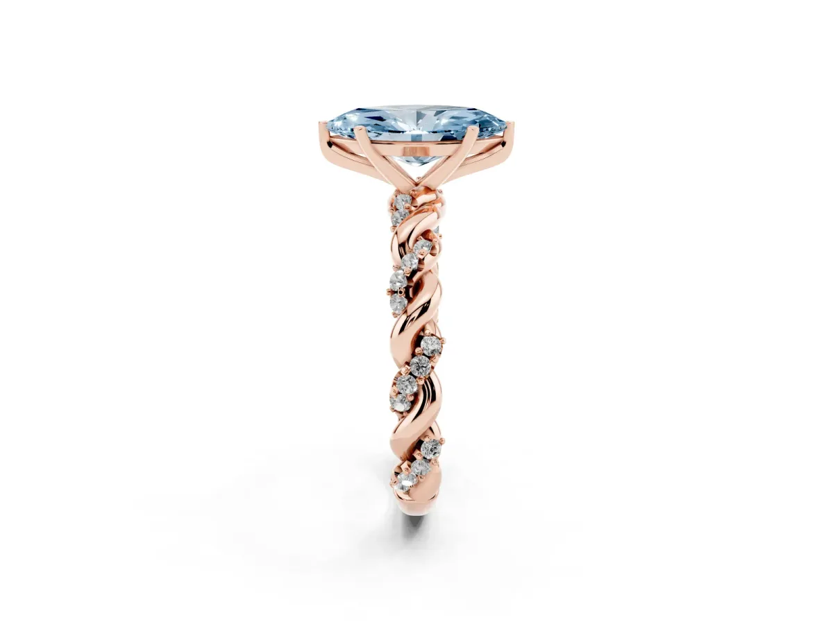 Fancy Blue Marquise Cut Diamond Solitaire Ring with Twisted Band and Pavé Accents Rose gold