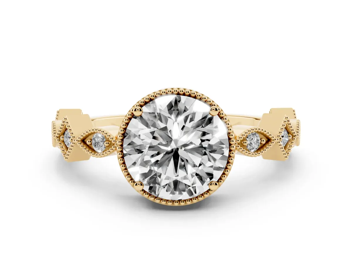 Round Cut Milgrain Marquise Diamond Twist Band Ring Yellow gold