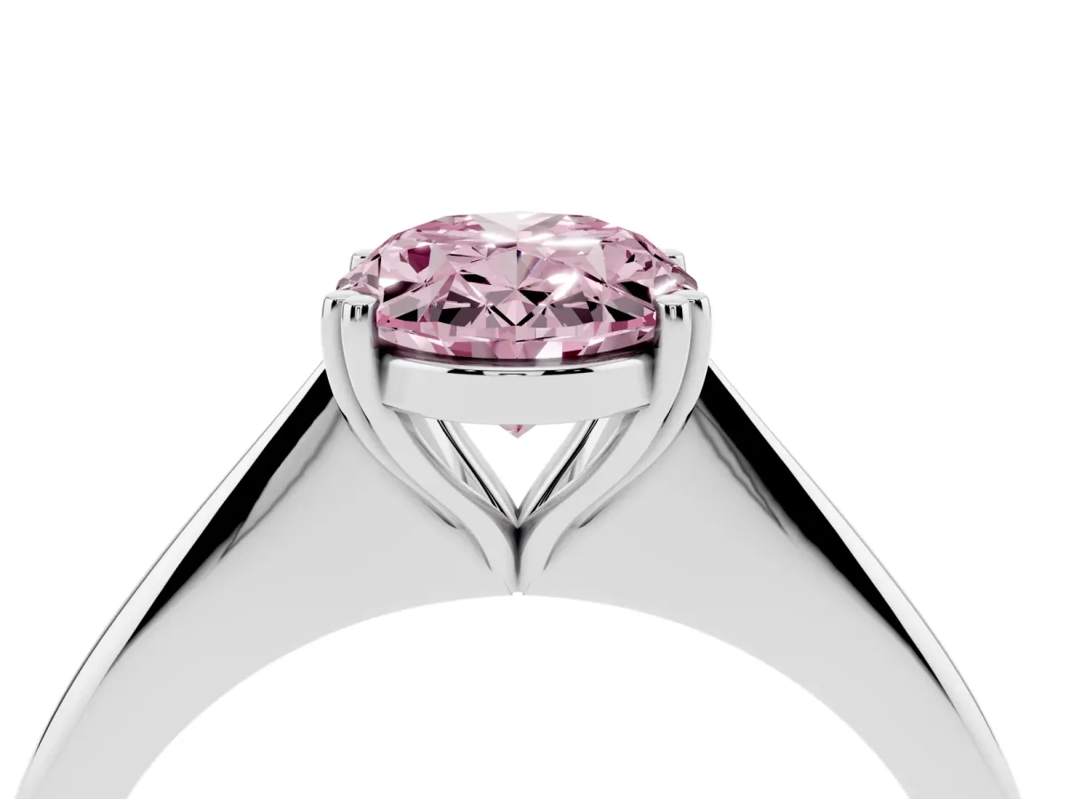 Fancy Pink Oval Cut Solitaire Diamond Ring with Six-Prong Setting and Classic Band Silver